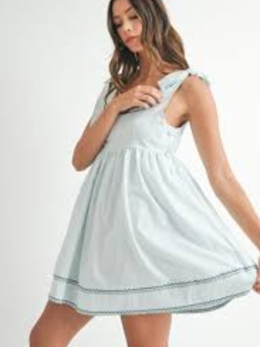 Mable Zenise Sail Sleeveless Pale Blue Mini Dress with Shoulder Ties l